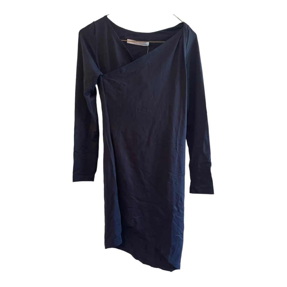 Susana Monaco Women Long Sleeve V- Neck Angled Wrap Dress Midnight